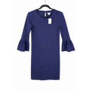 J.Crew Women's XS Navy Bell Sleeve Dress 3/4 Sleeve Shift Knit Minimalist Chic